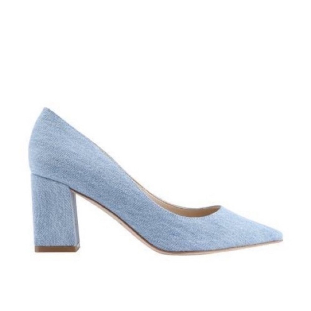 Marc Fisher | ZALA BLOCK HEEL POINTY TOE PUMP | Light Blue Denim | Size 8